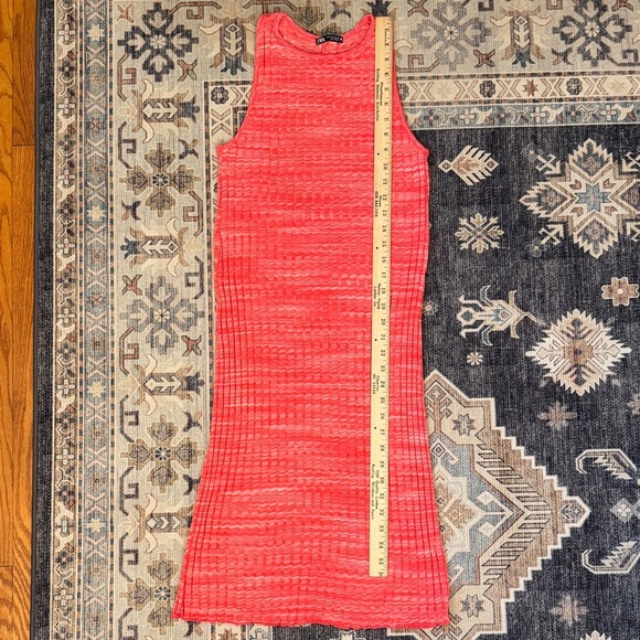 ZARA Ribbed Keyhole Midi Dress Hot Pink Bodycon Stretchy Size Small - Picture 9 of 9